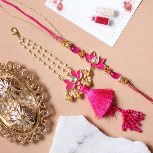 Handcrafted Kundan-Meena Rakhi Set - Gallery Image 1