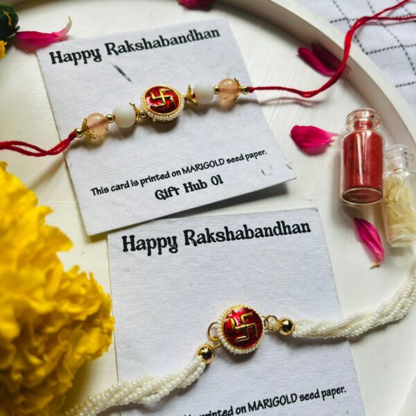 Swastik Pearl Couple Rakhi